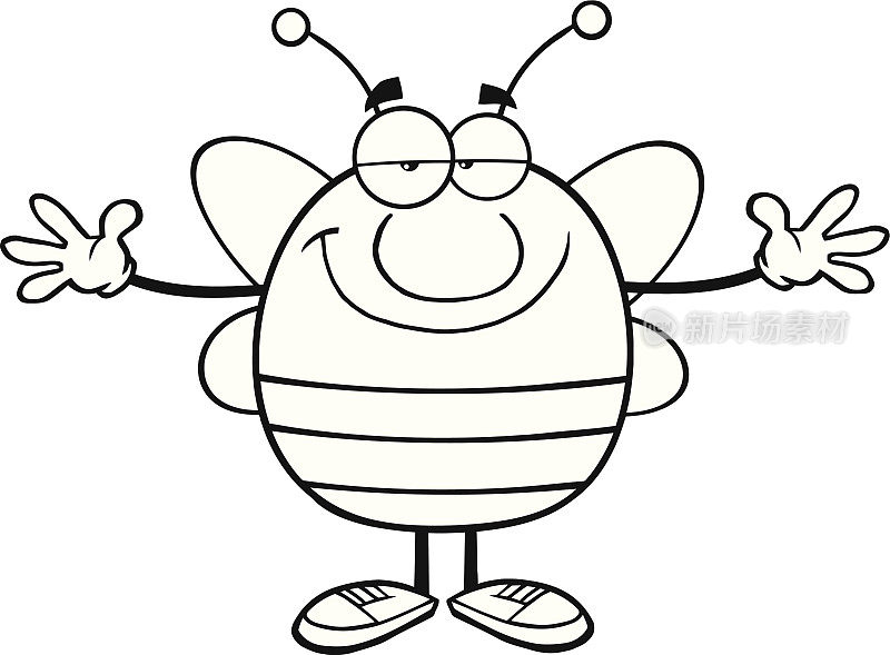 黑色和白色的蜜蜂吉祥物张开双臂拥抱