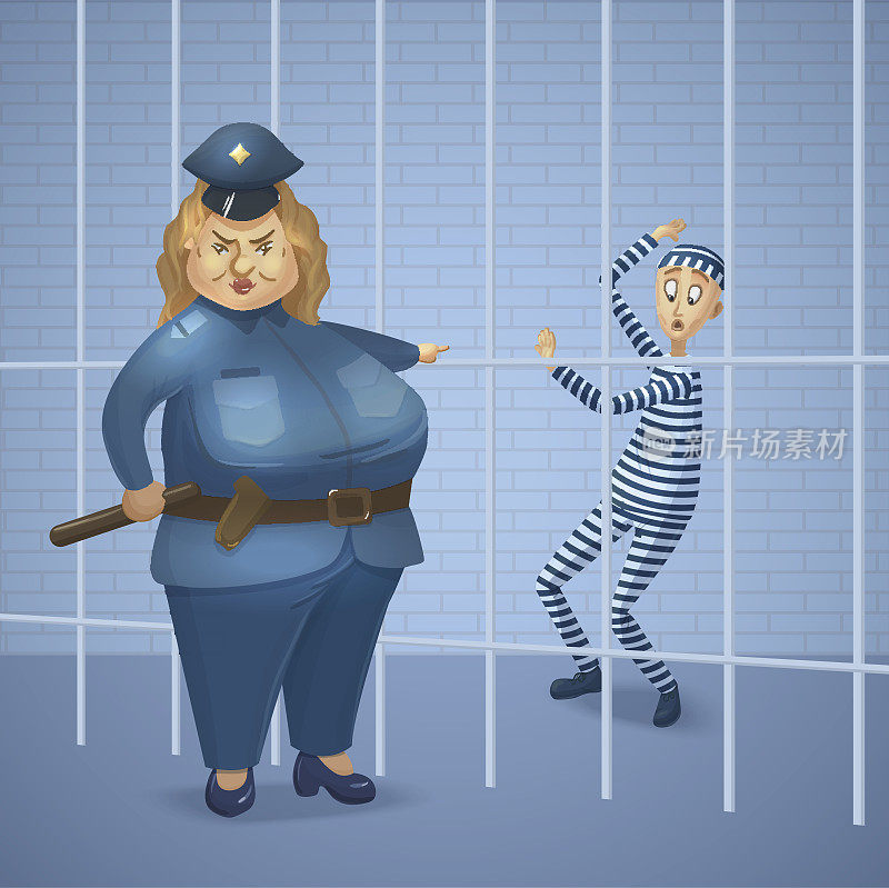 严格的女警察和监狱里的囚犯。