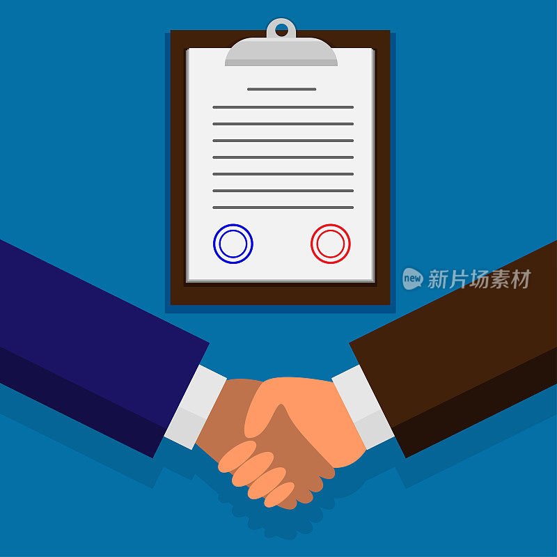 商业伙伴在交易时握手并签署合同