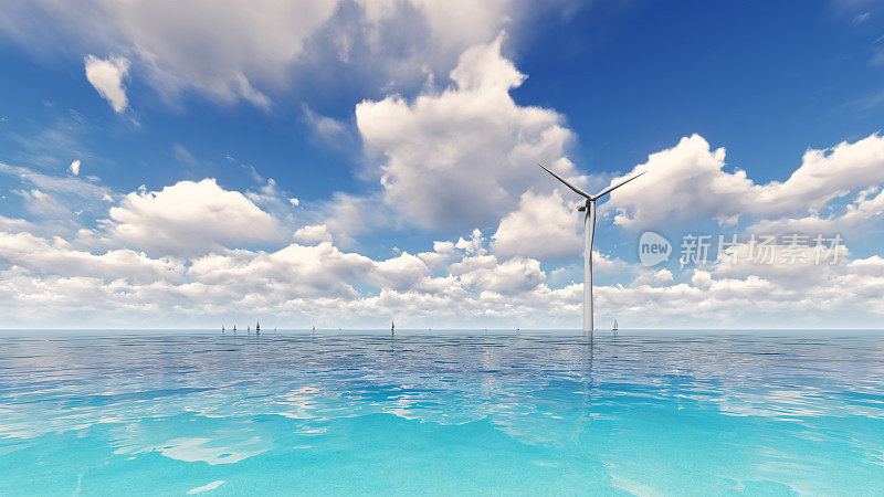 海上风力发电的3D渲染