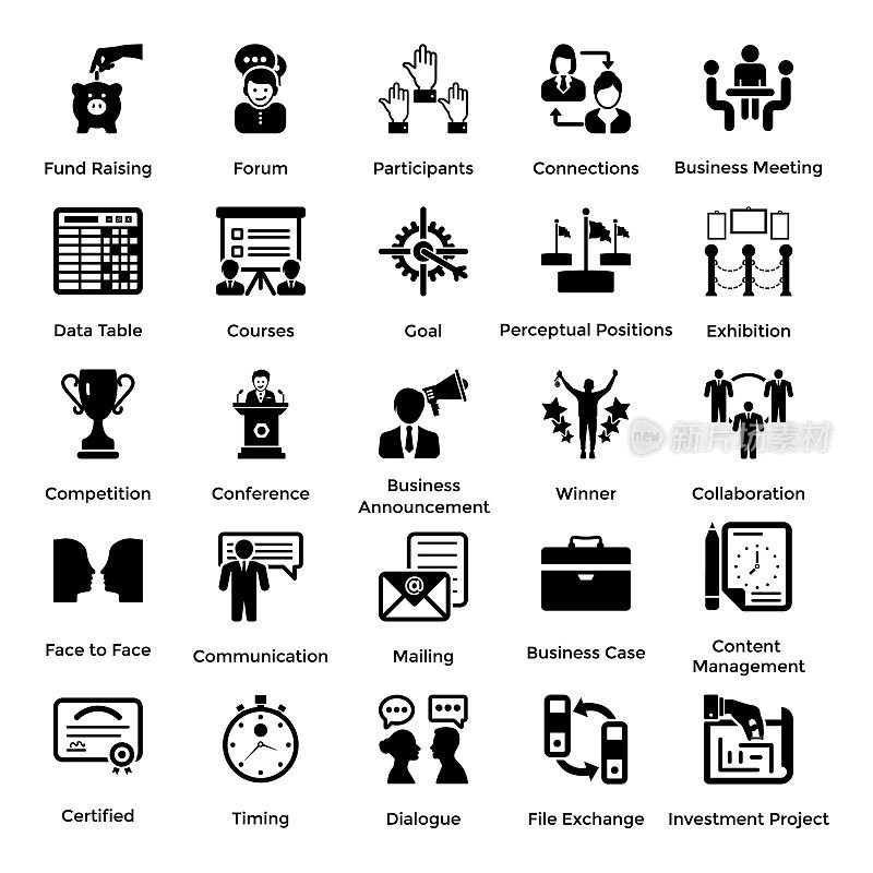 业务管理元素的集合字形图标7