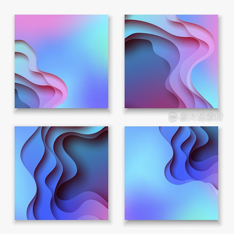 正方形抽象彩色3d纸艺术插图集。对比的颜色。矢量设计布局的横幅，展示