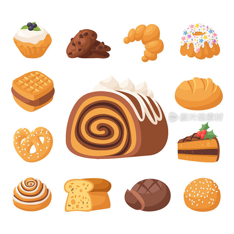 饼干矢量蛋糕美味的零食美味的巧克力自制饼干糕点饼干蛋糕甜甜点烘焙食品插图