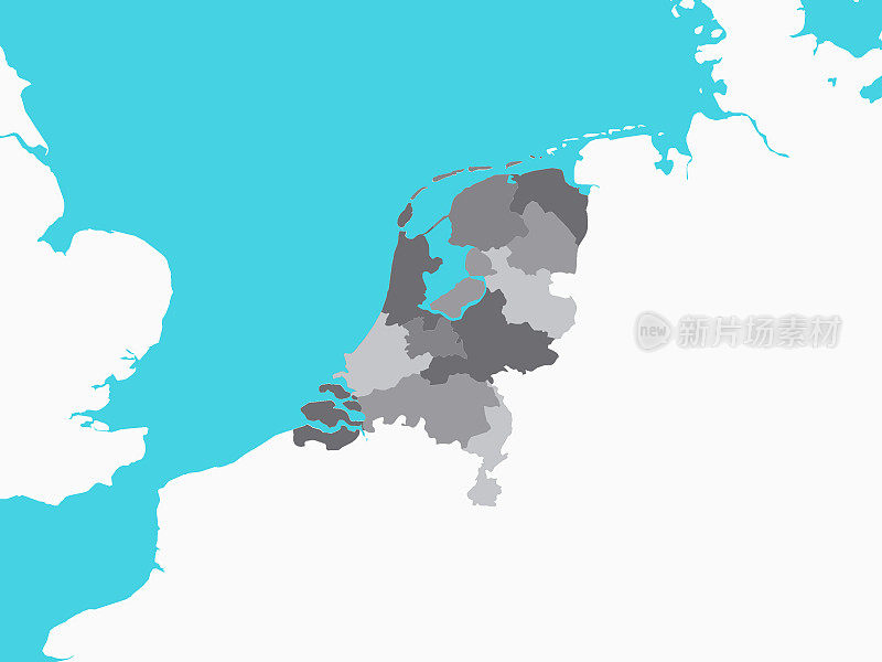 灰色地图的地区荷兰与周围的地形