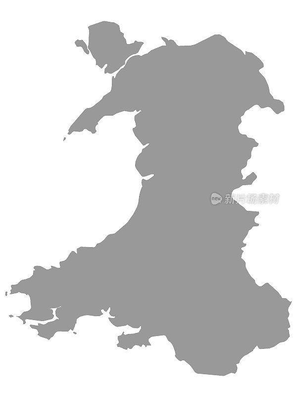 灰色地图的威尔士在白色的背景