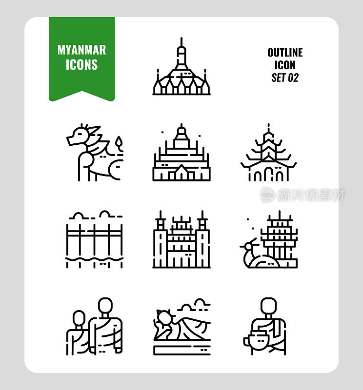 缅甸图标设置2。包括地标、人物、文化等等。