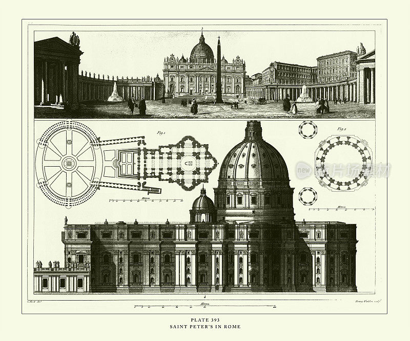 雕刻古董，罗马圣彼得雕刻古董插图，1851年出版