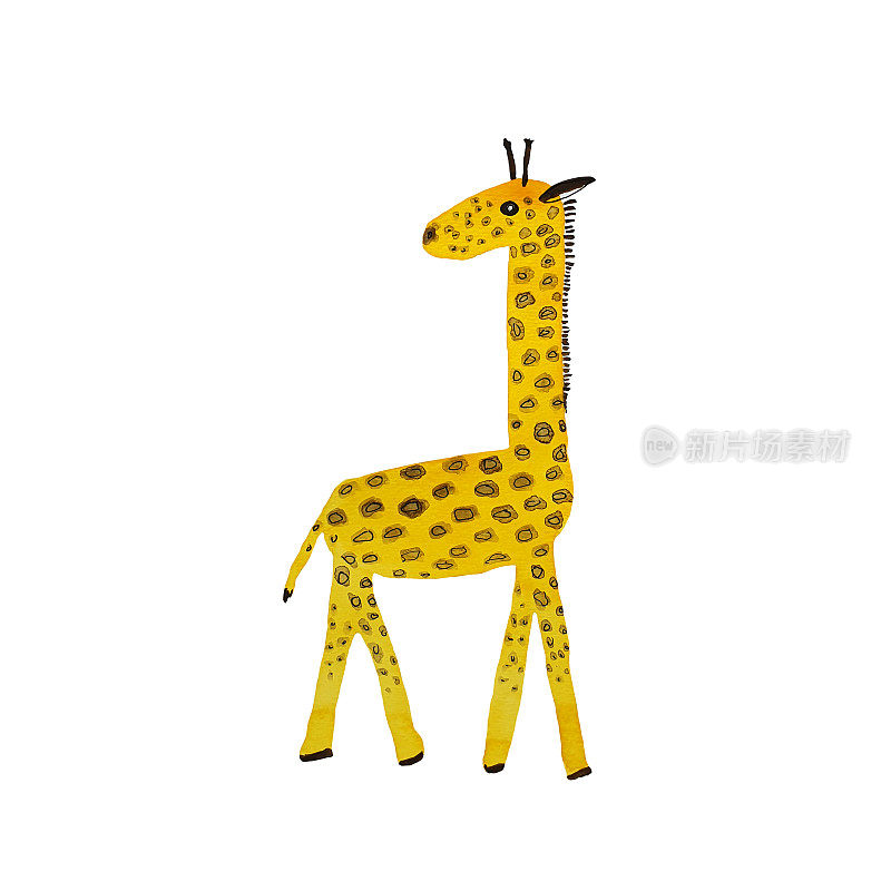 水彩手绘野生非洲动物长颈鹿。非洲的狩猎之旅