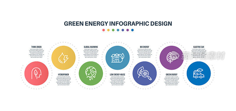 信息图表设计模板与绿色能源的关键字和图标
