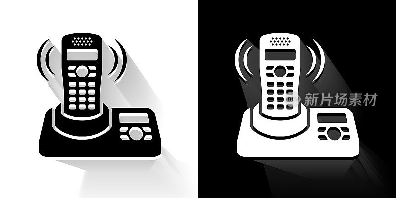 家庭电话黑白图标与长影子