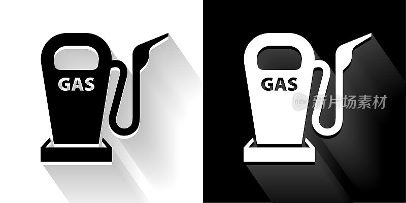 油泵黑色和白色图标与长影子