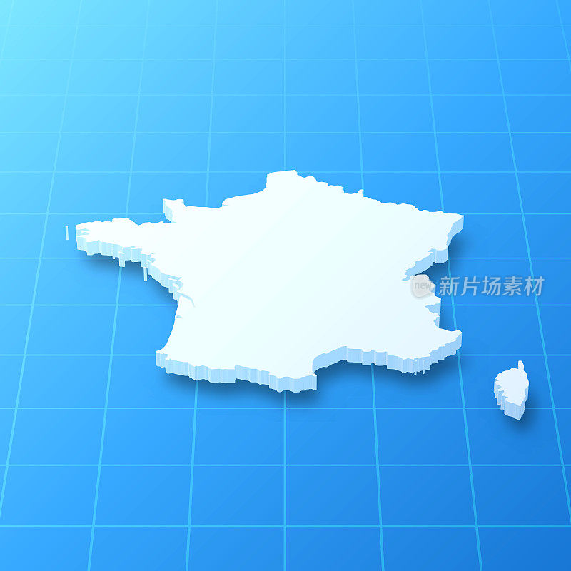 法国3D地图上的蓝色背景