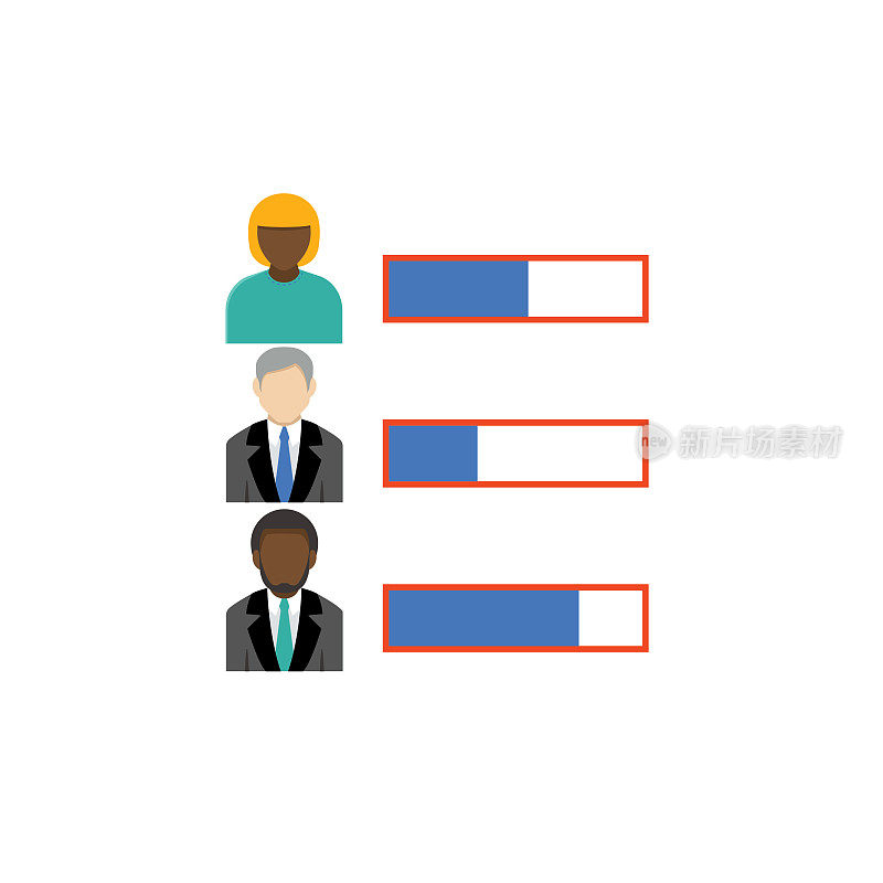 政治和选举平面设计图标-男人和女人候选人的结果