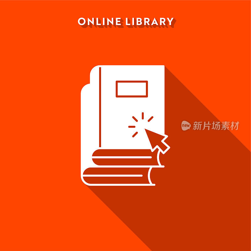 在线图书馆图标与长阴影和像素完美。