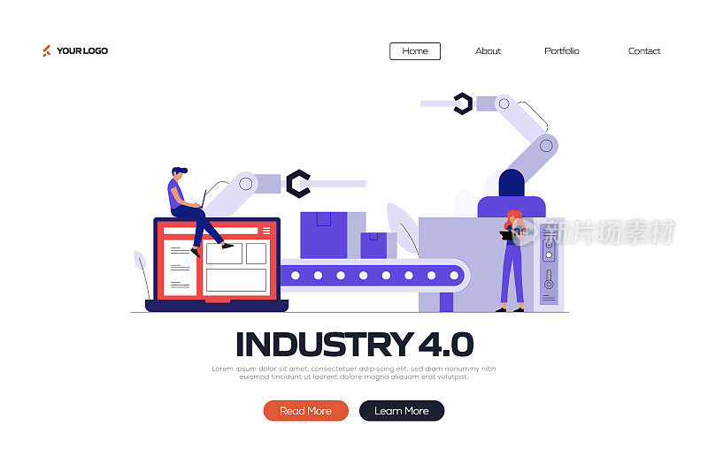 工业4.0概念矢量插图登陆页面模板，网站横幅，广告和营销材料，在线广告，业务演示等。