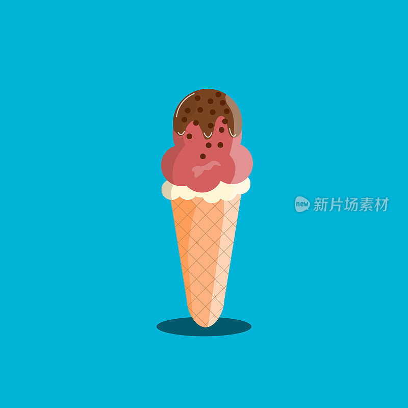 蓝底巧克力草莓柠檬甜筒冰淇淋。