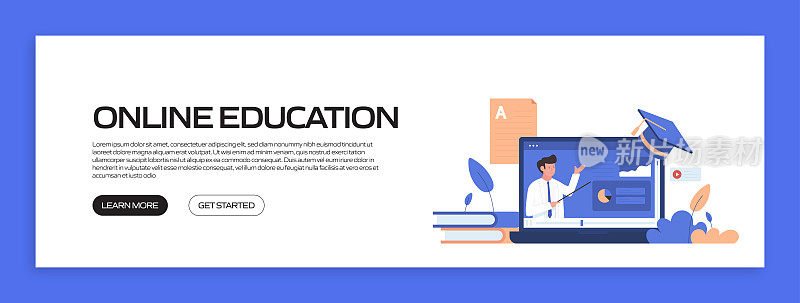在线教育、电子学习、远程教育、网站横幅、广告和营销材料、在线广告、商业演示等概念矢量插图。