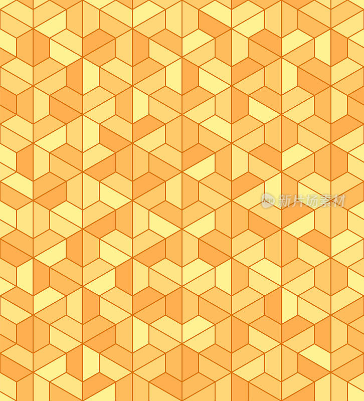 黄色和橙色的秋千。四边形六边形几何形状。向量无缝模式。简单重复的背景。纺织布板。包装纸。连续打印。装饰设计元素
