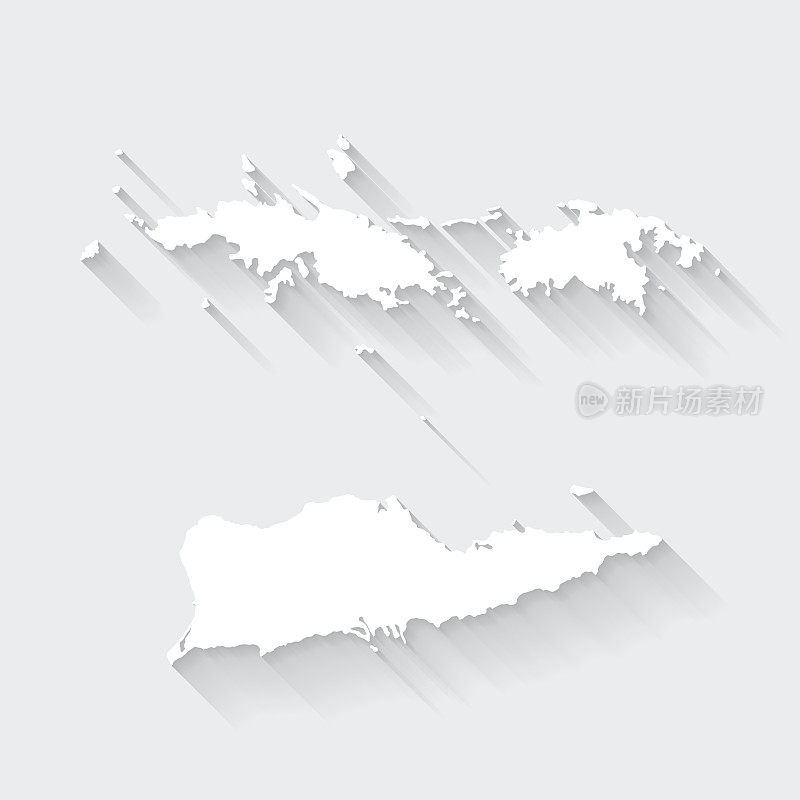 美属维尔京群岛地图与空白背景上的长阴影-平面设计