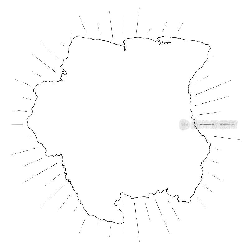 苏里南地图与阳光在白色的背景