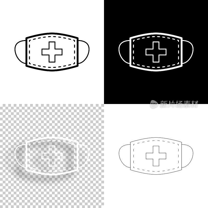 医用或外科口罩。图标设计。空白，白色和黑色背景-线图标