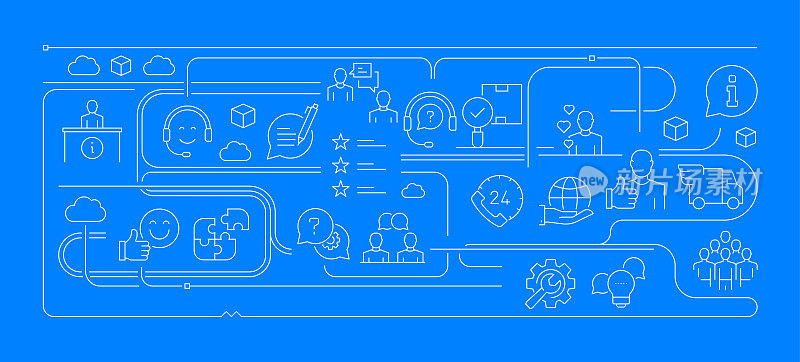 客户支持相关的现代线条风格矢量插图