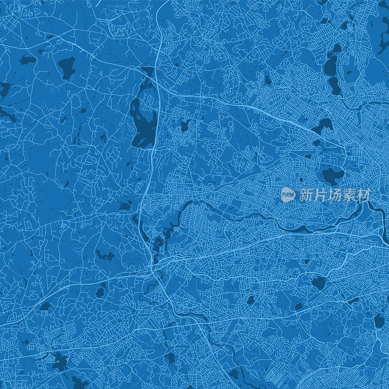 沃尔瑟姆MA城市向量路线图蓝色