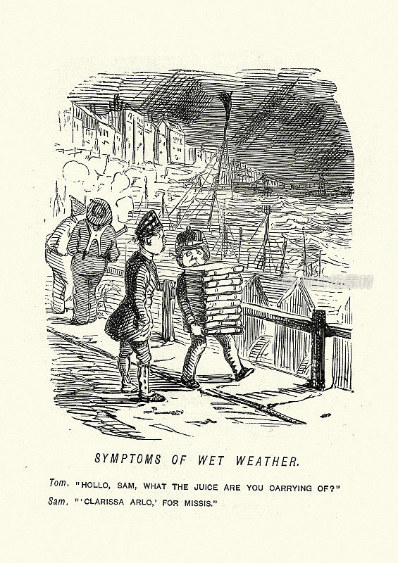 天气潮湿的症状，扛着一大堆书的男人，维多利亚的喜剧