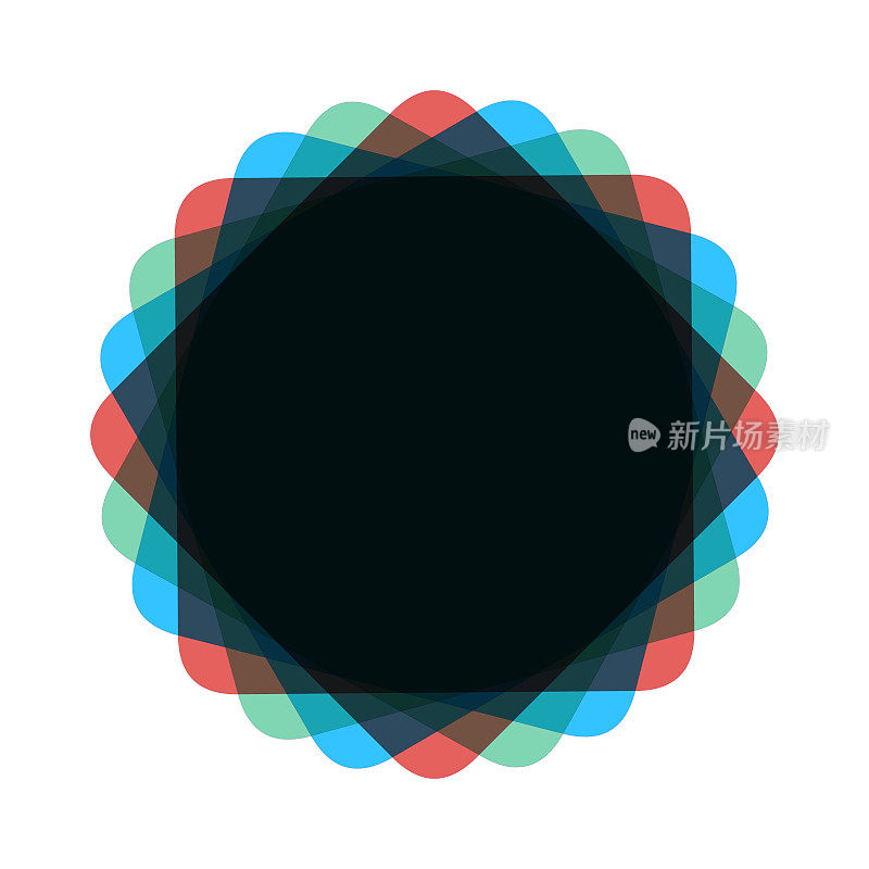 复制空间旋转圆形方形图案，红色，蓝色，绿色，透明