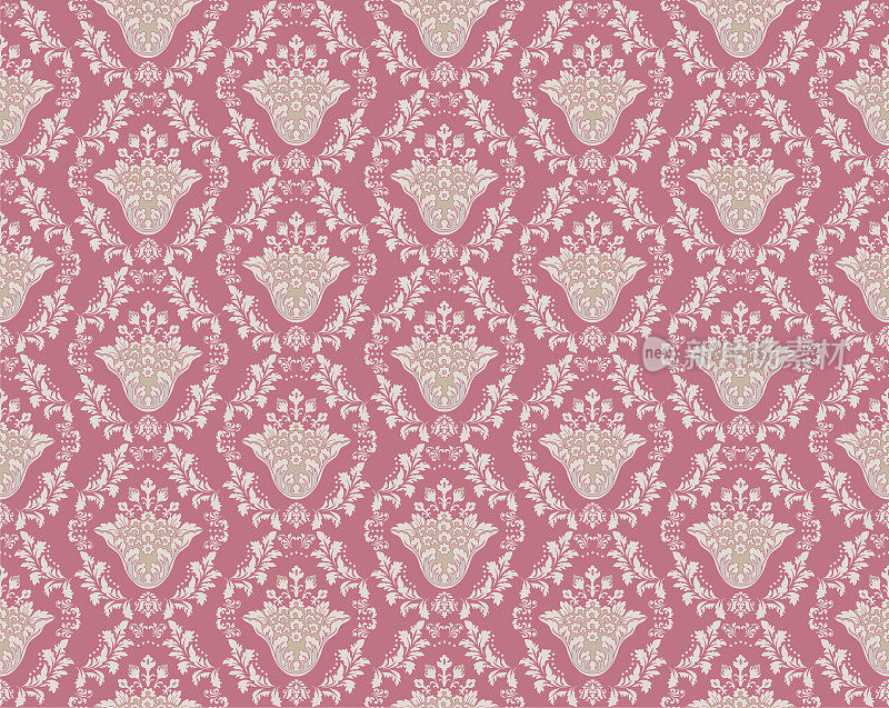 维多利亚粉红花缎豪华装饰纺织图案