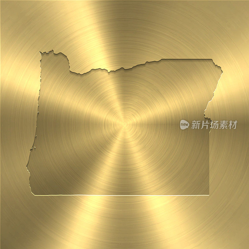 俄勒冈州地图上的黄金背景-圆形拉丝金属纹理
