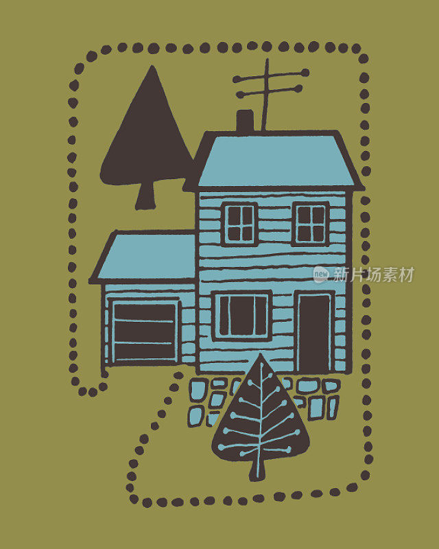 有树的房子插图