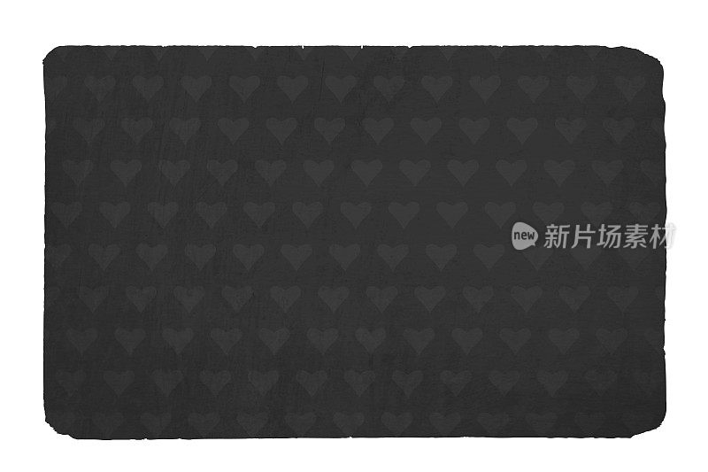 黑色的垃圾水平矢量背景与密集的心形图案在一张纸上撕裂,撕裂或切割的边缘