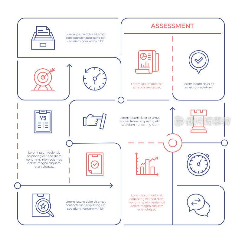 评估矢量线插图信息图设计模板