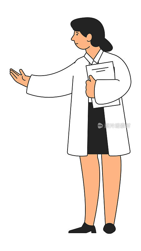 邀请医生的病人。穿着医疗制服拿着纸质文件的女人