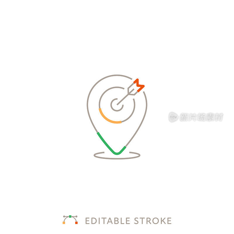 定位目标多色线图标与可编辑的Stroke