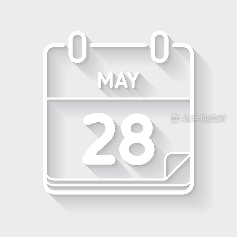 5月28日。图标与空白背景上的长阴影-平面设计