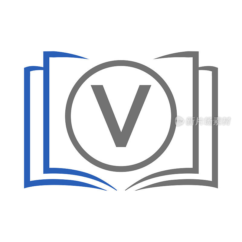 字母V模板上的教育标志。V字开卷标志，最初的教育标志概念模板