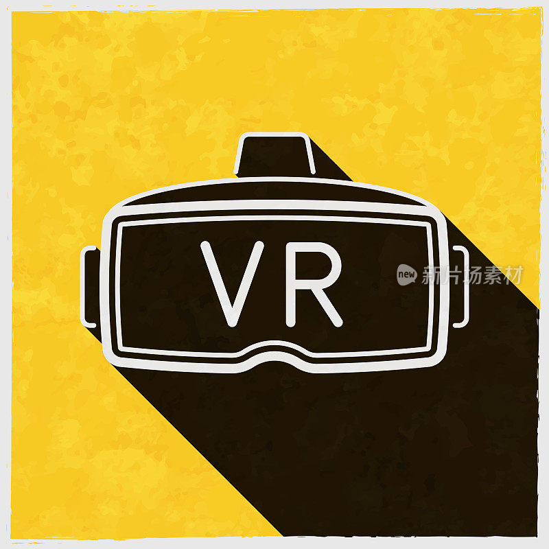 VR耳机-虚拟现实。图标与长阴影的纹理黄色背景