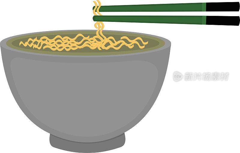 矢量插图碗拉面和筷子