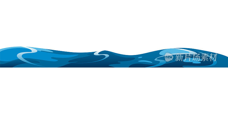 大海或大海装饰水波。ui游戏的矢量水平模式。风格化的蓝色波浪在白色背景