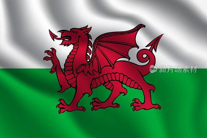 威尔士国旗挥动矢量插图与官方色彩设计