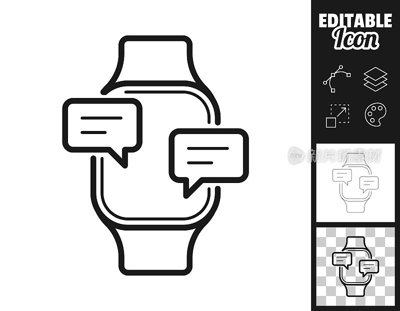 带有聊天气泡的智能手表。图标设计。轻松地编辑