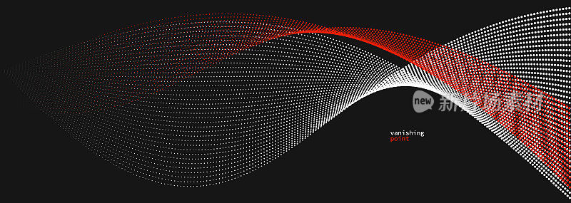 摘要背景矢量插图，红黑点运动曲线，粒子流波隔离，黑白插图。