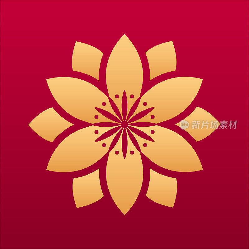 莲花装饰元素。中国传统花卉装饰元素。花朵图案。
