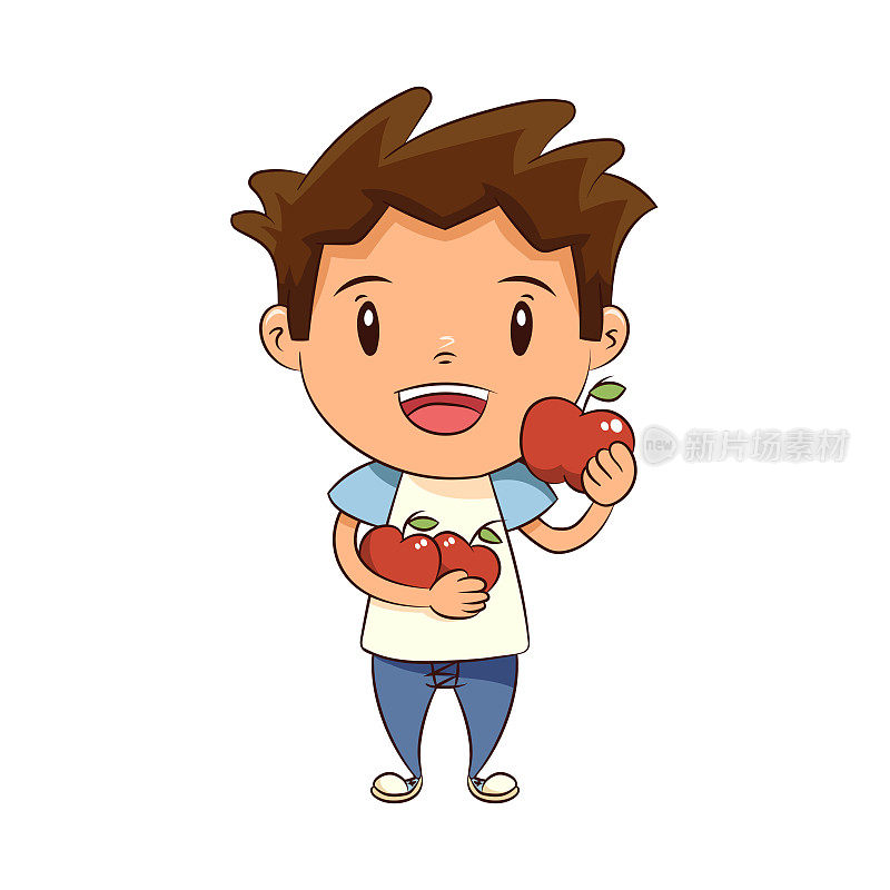 孩子拿着红苹果可爱的孩子矢量插图
