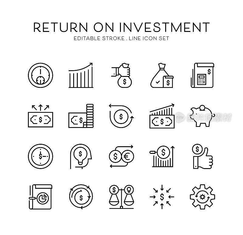 投资回报，资本，措施，投资，进展，利息计算图标