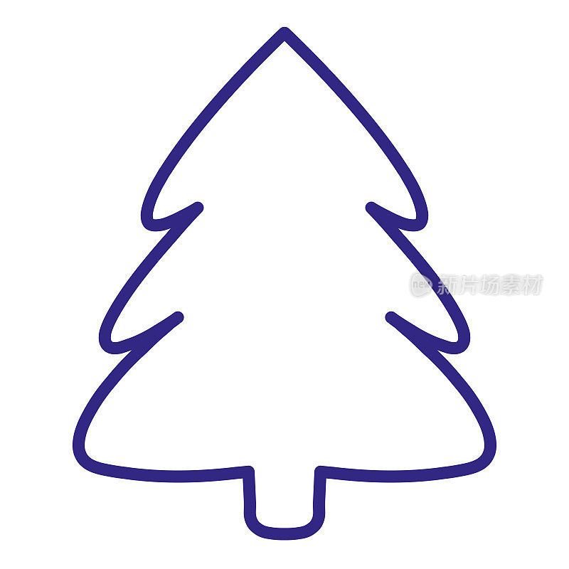 涂鸦图标圣诞树，松树，线性图标，手绘