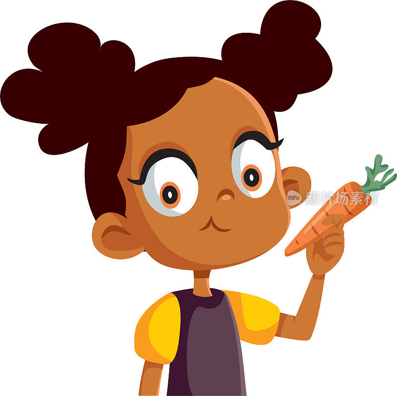 健康的小女孩吃胡萝卜作为零食矢量卡通