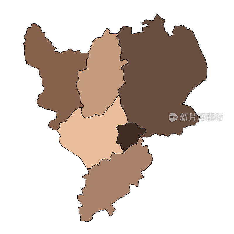 棕色的东米德兰行政和政治地图。uk，联合王国，英国